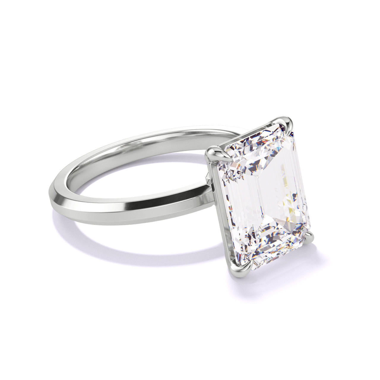 Platinum Thin Band Emerald Cut Engagement Ring