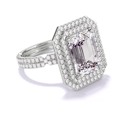 Double Halo Emerald Cut Engagement Ring