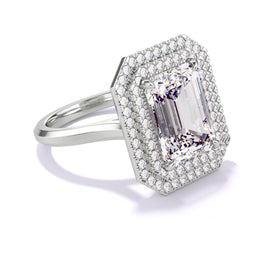 Emerald Cut Diamond Double Halo Ring with a Platinum Slim Three Phases Settingcathedral__Platinum__02250