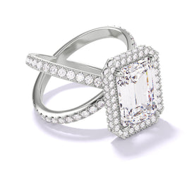 Platinum Halo Engagement Rings - pave wrapped halo and Axis collection X band