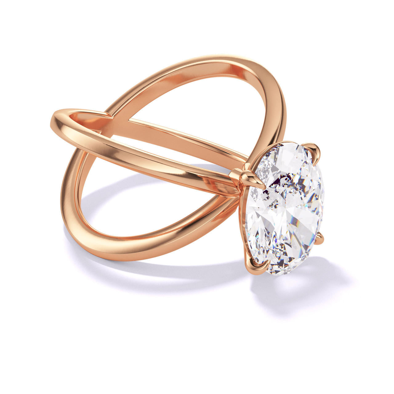 OVAL CUT DIAMOND ENGAGEMENT RING WITH A CLASSIC 4 PRONG AXIS SETTING IN 18K ROSE GOLD