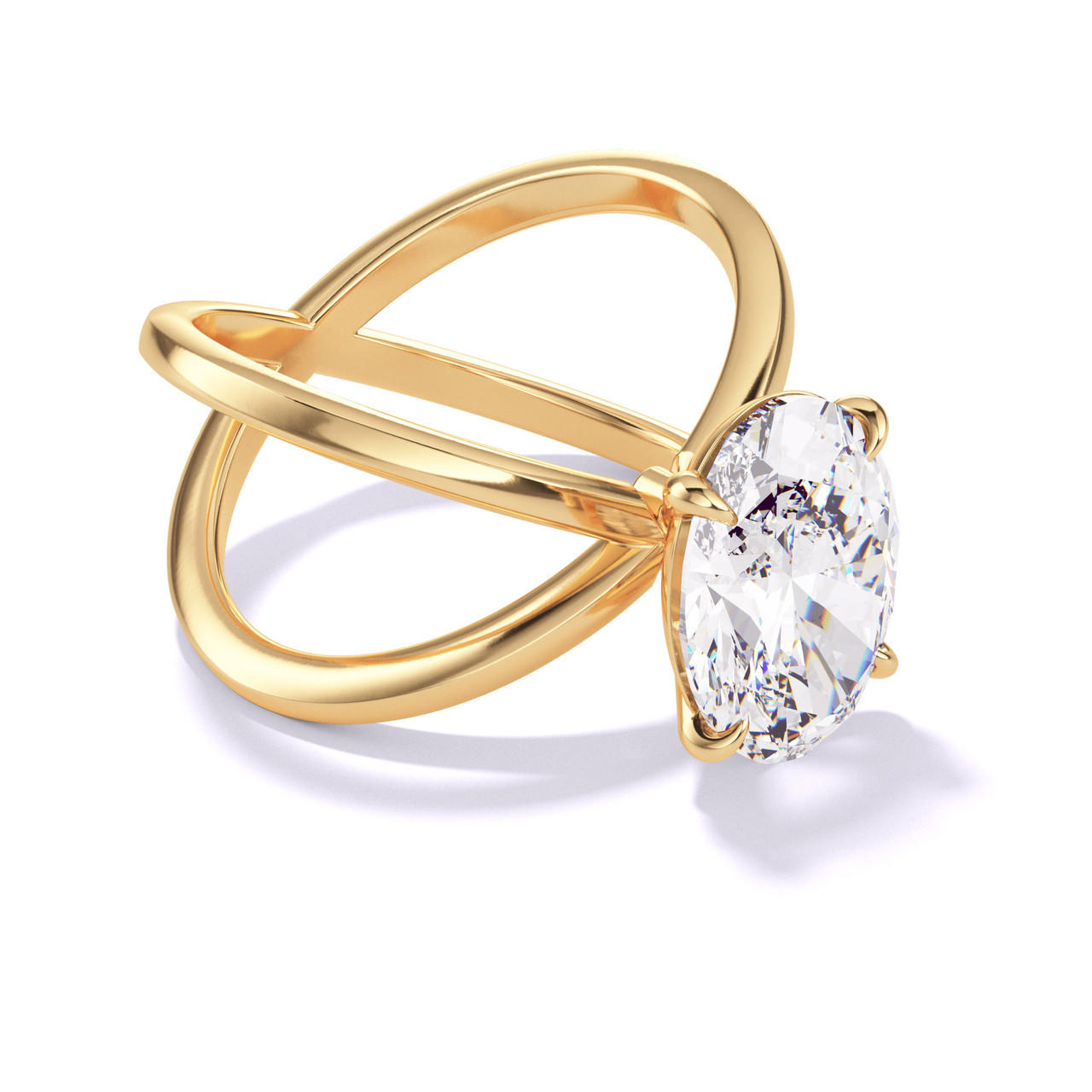 OVAL CUT DIAMOND ENGAGEMENT RING WITH A CLASSIC 4 PRONG AXIS SETTING IN 18K YELLOW GOLD