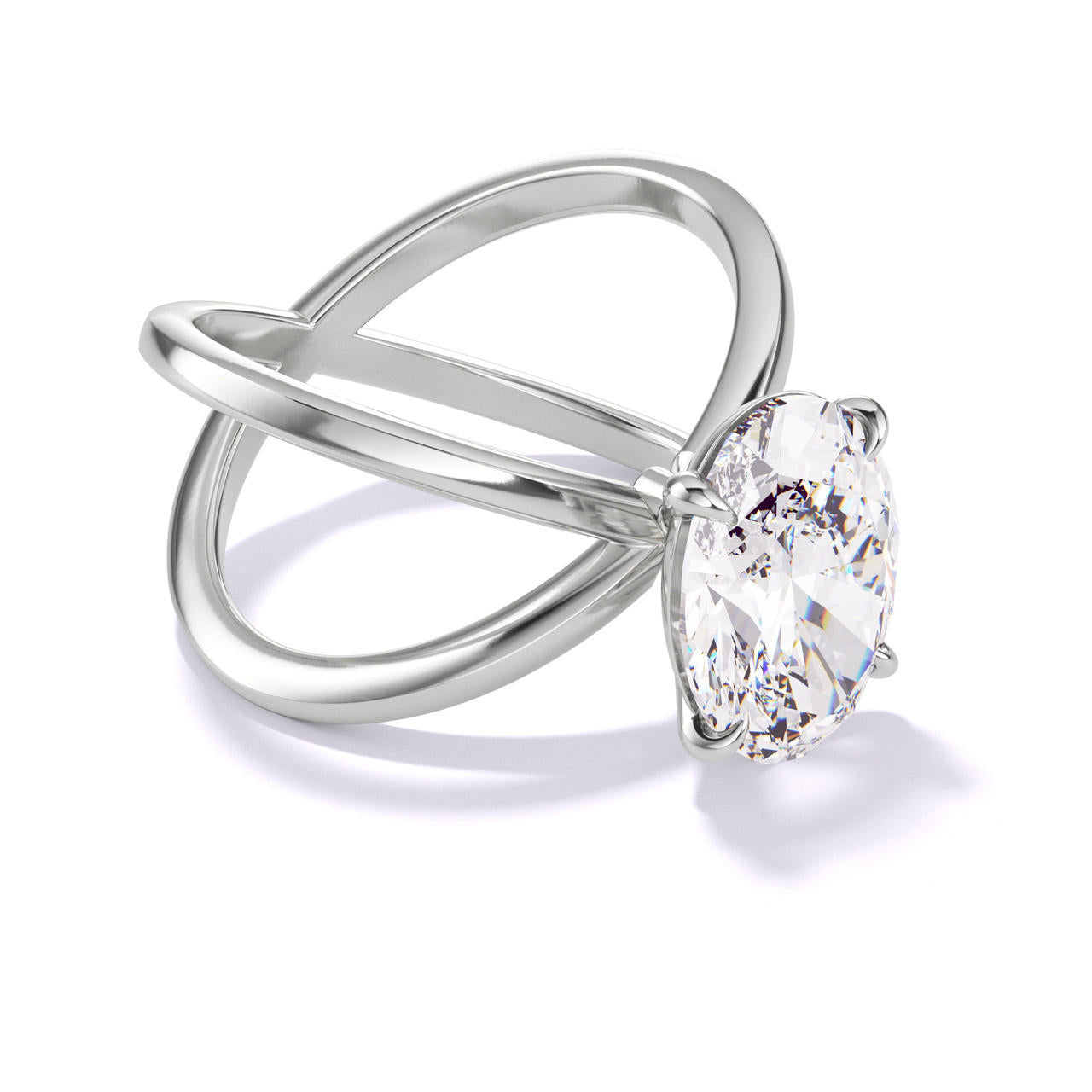 OVAL CUT DIAMOND ENGAGEMENT RING WITH A CLASSIC 4 PRONG AXIS SETTING IN PLATINUM