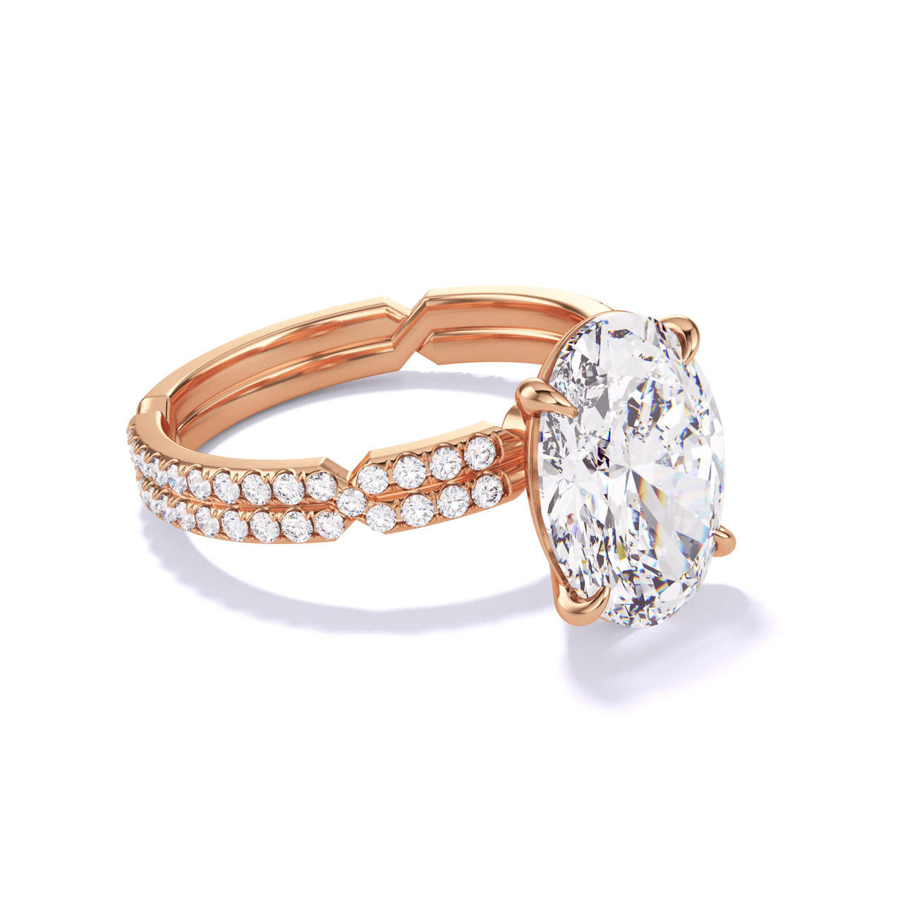 OVAL CUT DIAMOND ENGAGEMENT RING WITH A CLASSIC 4 PRONG CHANCE PAVE SETTING IN 18K ROSE GOLD