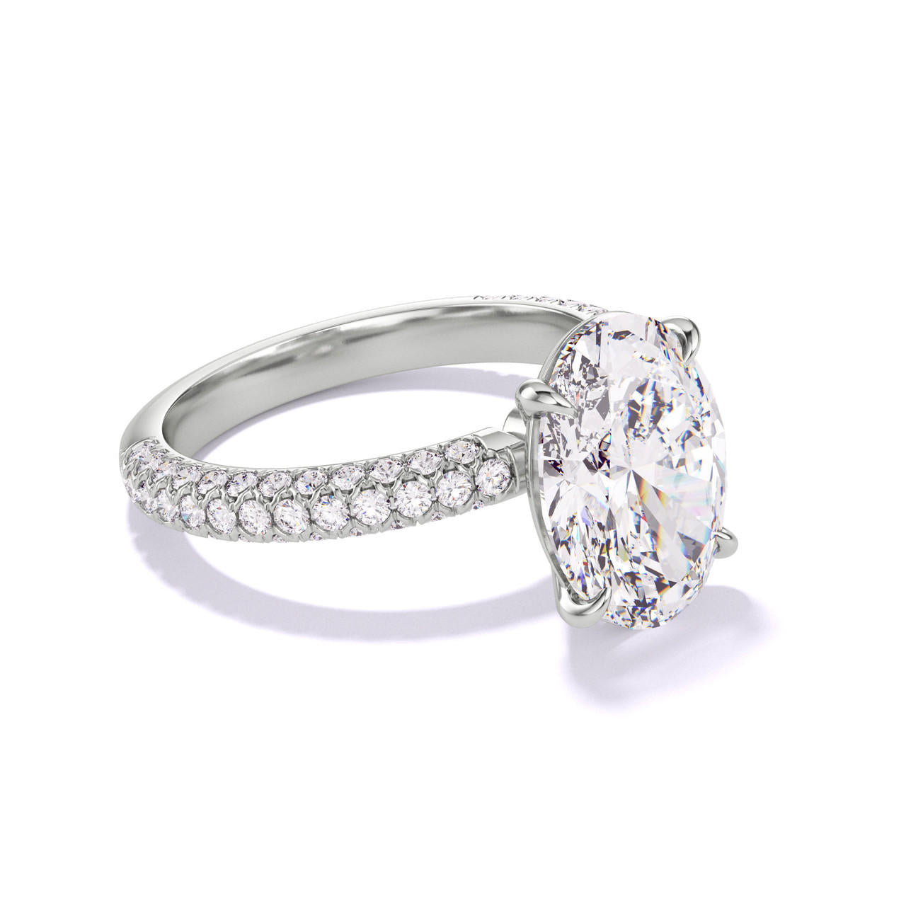 Oval Cut Pave Engagement Ring - four prong setting on a pave band in platinum