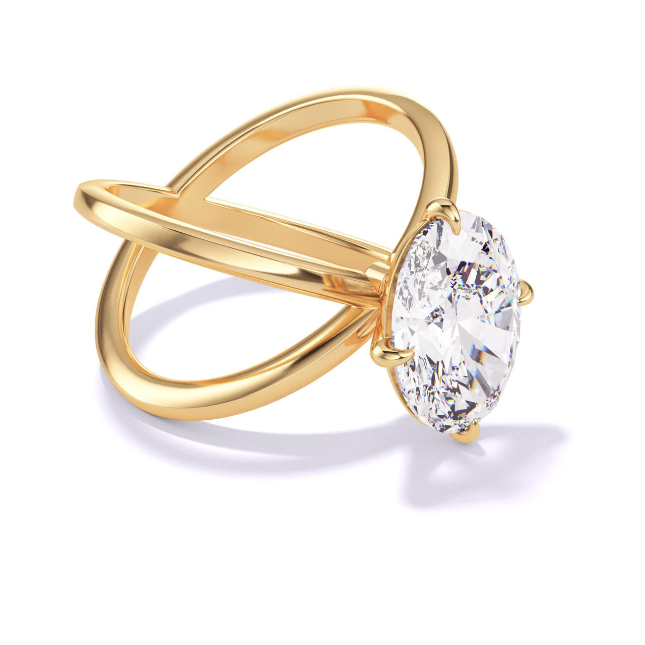 OVAL CUT DIAMOND ENGAGEMENT RING WITH A COMPASS 4 PRONG AXIS SETTING IN 18K YELLOW GOLD