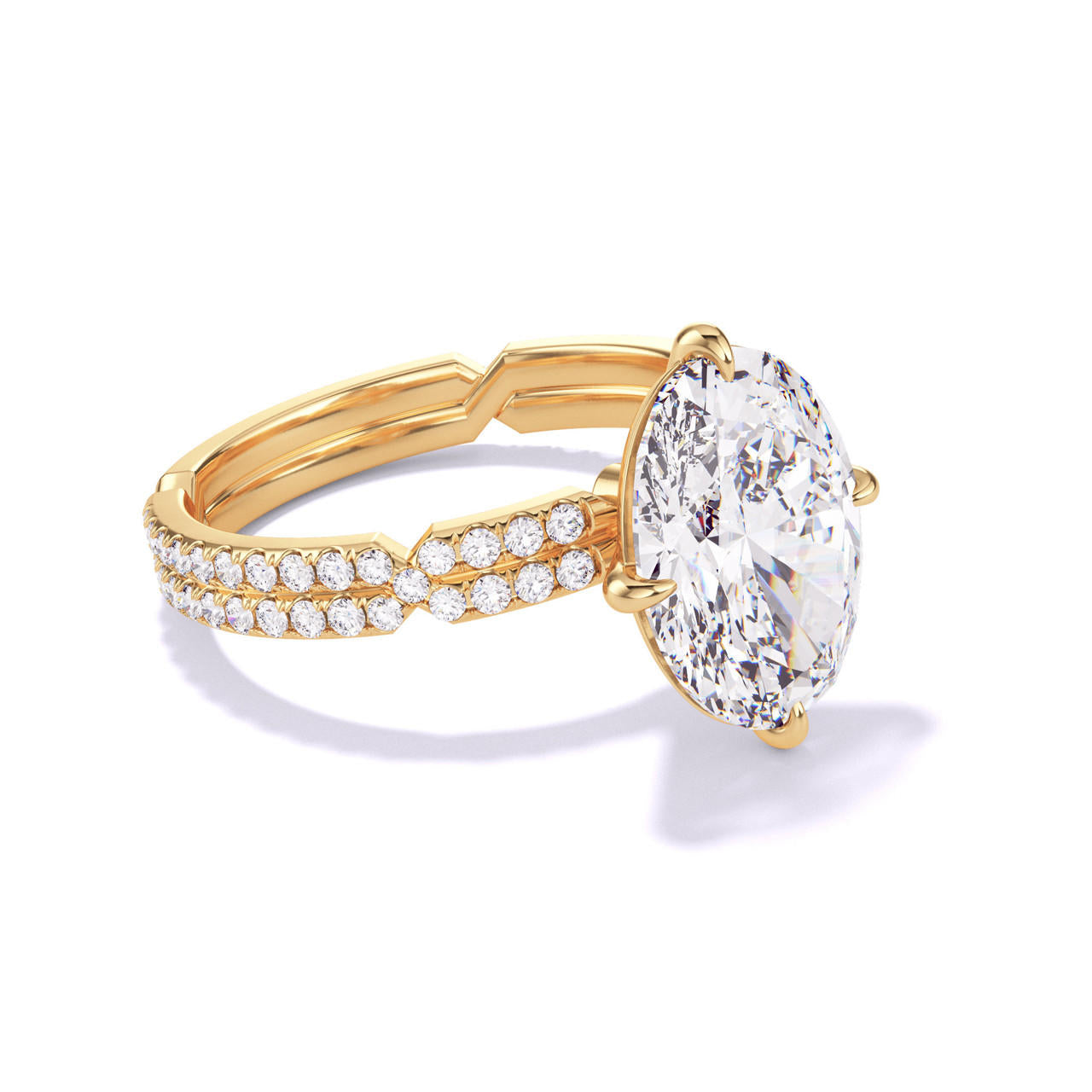 OVAL CUT DIAMOND ENGAGEMENT RING WITH A COMPASS 4 PRONG CHANCE PAVE SETTING IN 18K YELLOW GOLD