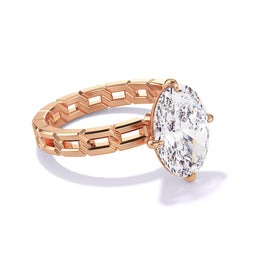 OVAL CUT DIAMOND ENGAGEMENT RING WITH A COMPASS 4 PRONG 16 LINKS SETTING IN 18K ROSE GOLD
