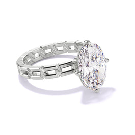Detailed view of the Oval Cut Diamond Engagement Ring with a Compass 4 Prong 16 Links Settings in Platinum.