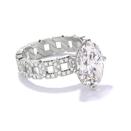 OVAL CUT DIAMOND ENGAGEMENT RING WITH A COMPASS 4 PRONG 16 PAVE LINKS SETTING IN PLATINUM