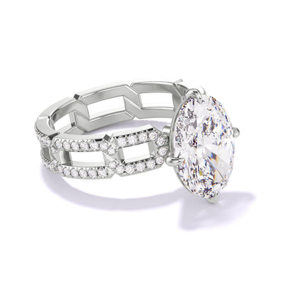 OVAL CUT DIAMOND ENGAGEMENT RING WITH A COMPASS 4 PRONG 8 PAVE LINKS SETTING IN PLATINUM