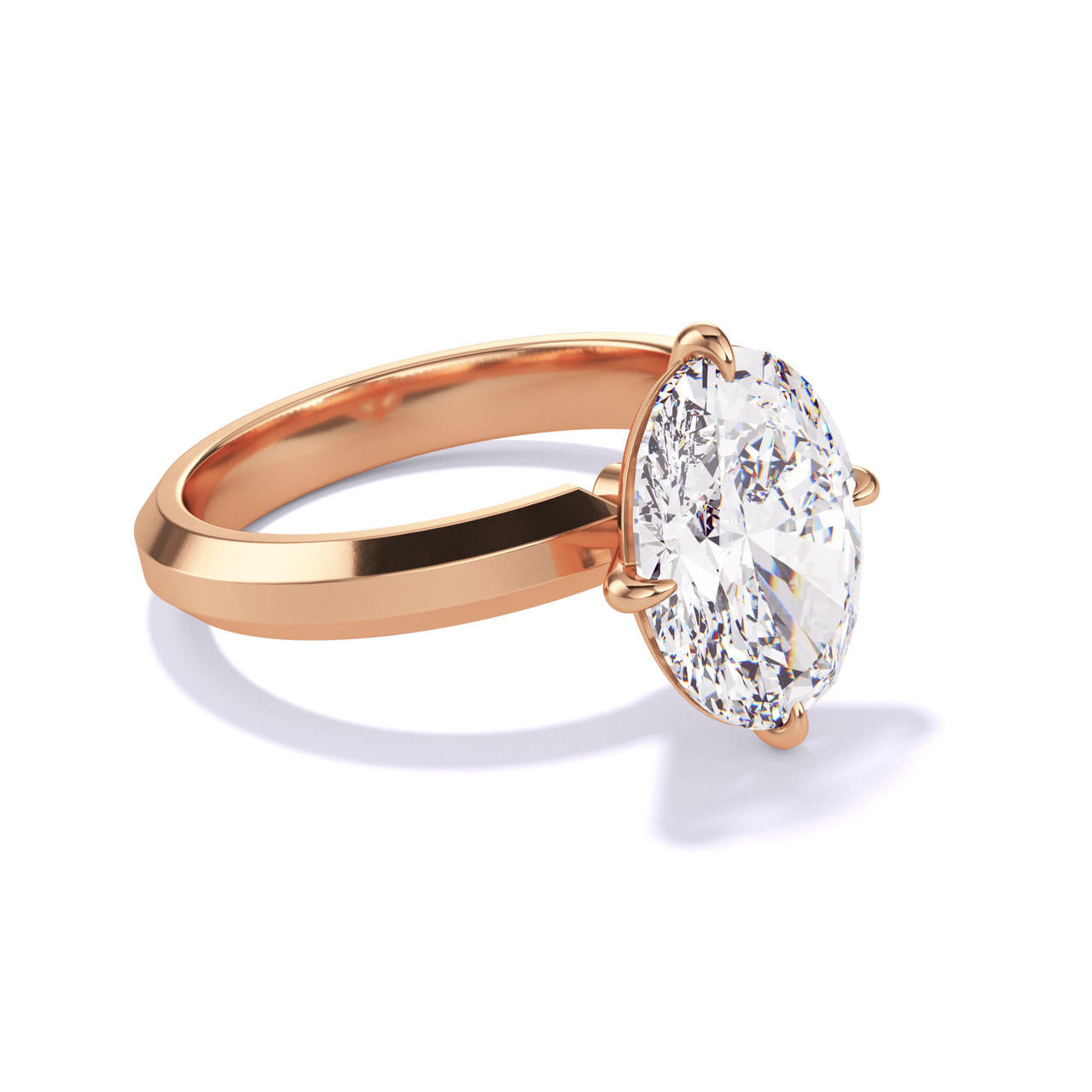 OVAL CUT DIAMOND ENGAGEMENT RING WITH A COMPASS 4 PRONG THREE PHASES SETTING IN 18K ROSE GOLD