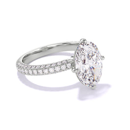 Platinum Oval Engagement Ring with a Compass 4 Prong Three Phases Triple Pave Band