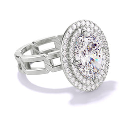 Platinum Oval Engagement Ring with a Double Halo 8 Link Setting