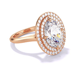 Rose Gold Oval Engagement Ring with a Double Halo Slim Three Phases Setting