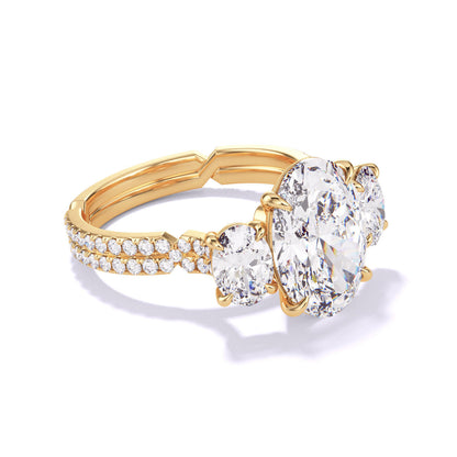 Three Stone Oval Engagement Ring in yellow gold