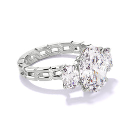 Platinum Oval Engagement Ring with a Three Stone 16 Link Setting