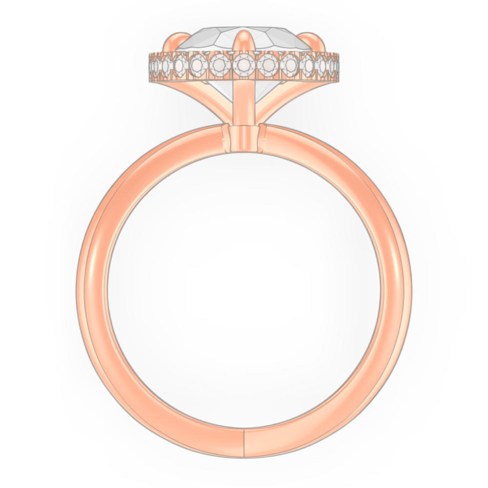 OVAL CUT DIAMOND ENGAGEMENT RING WITH A WRAPPED HALO AXIS SETTING IN 18K ROSE GOLD