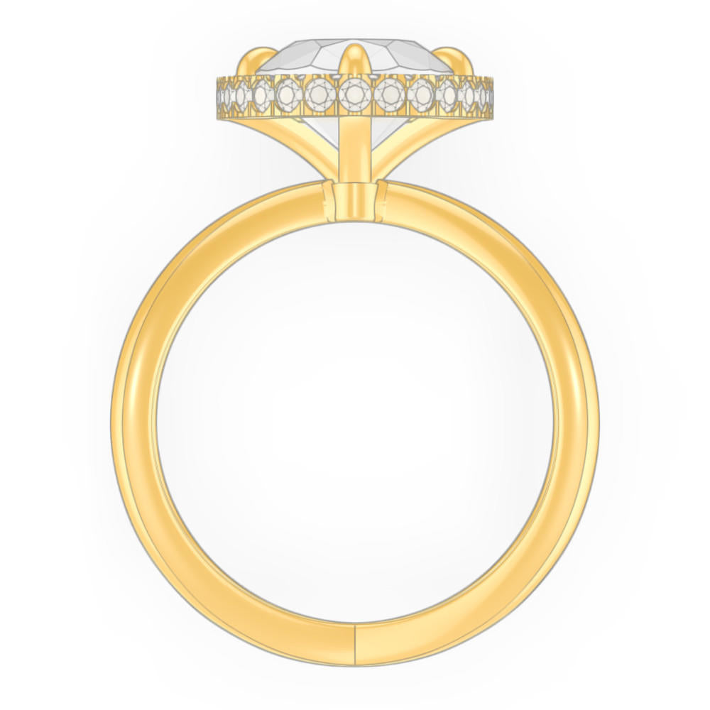 OVAL CUT DIAMOND ENGAGEMENT RING WITH A WRAPPED HALO AXIS SETTING IN 18K YELLOW GOLD