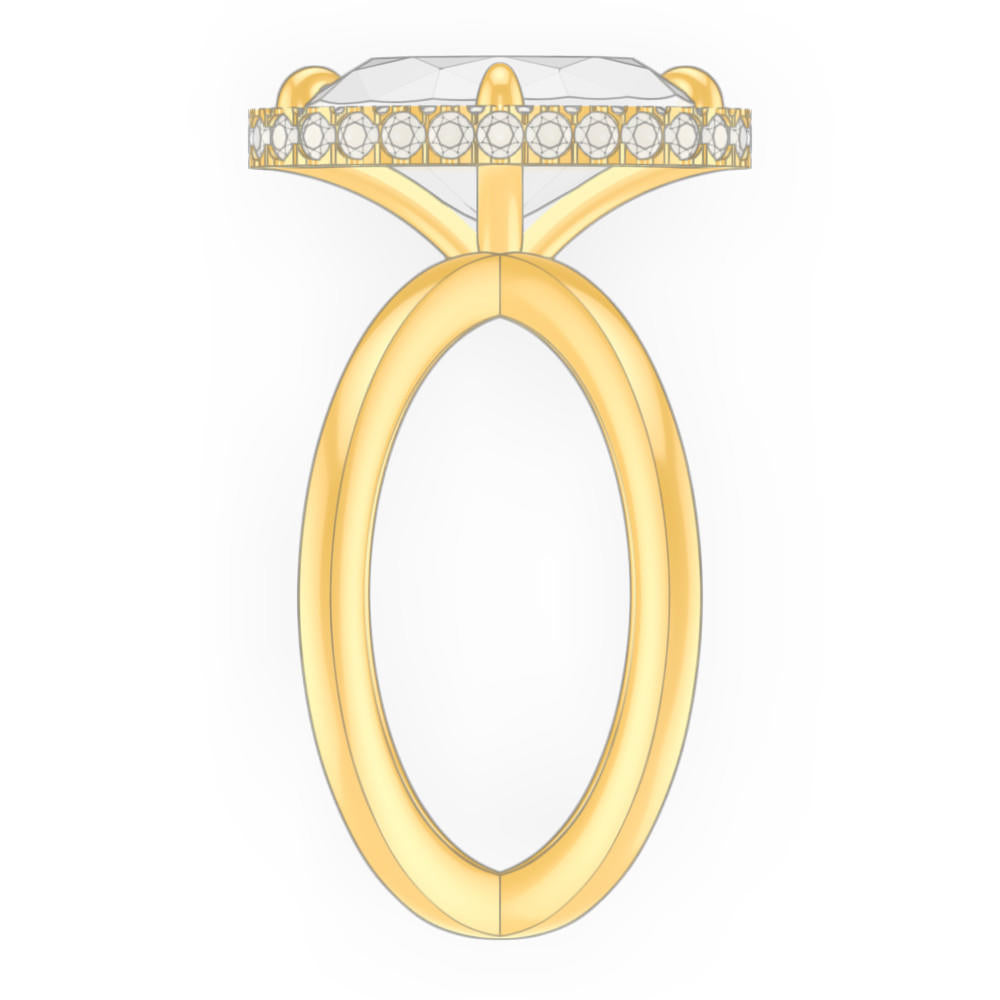 OVAL CUT DIAMOND ENGAGEMENT RING WITH A WRAPPED HALO AXIS SETTING IN 18K YELLOW GOLD