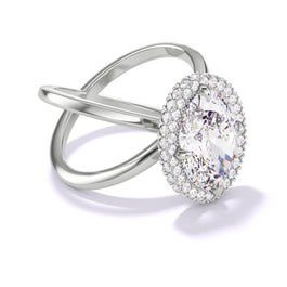 Platinum Oval Engagement Ring with a Wrapped Halo Axis Setting