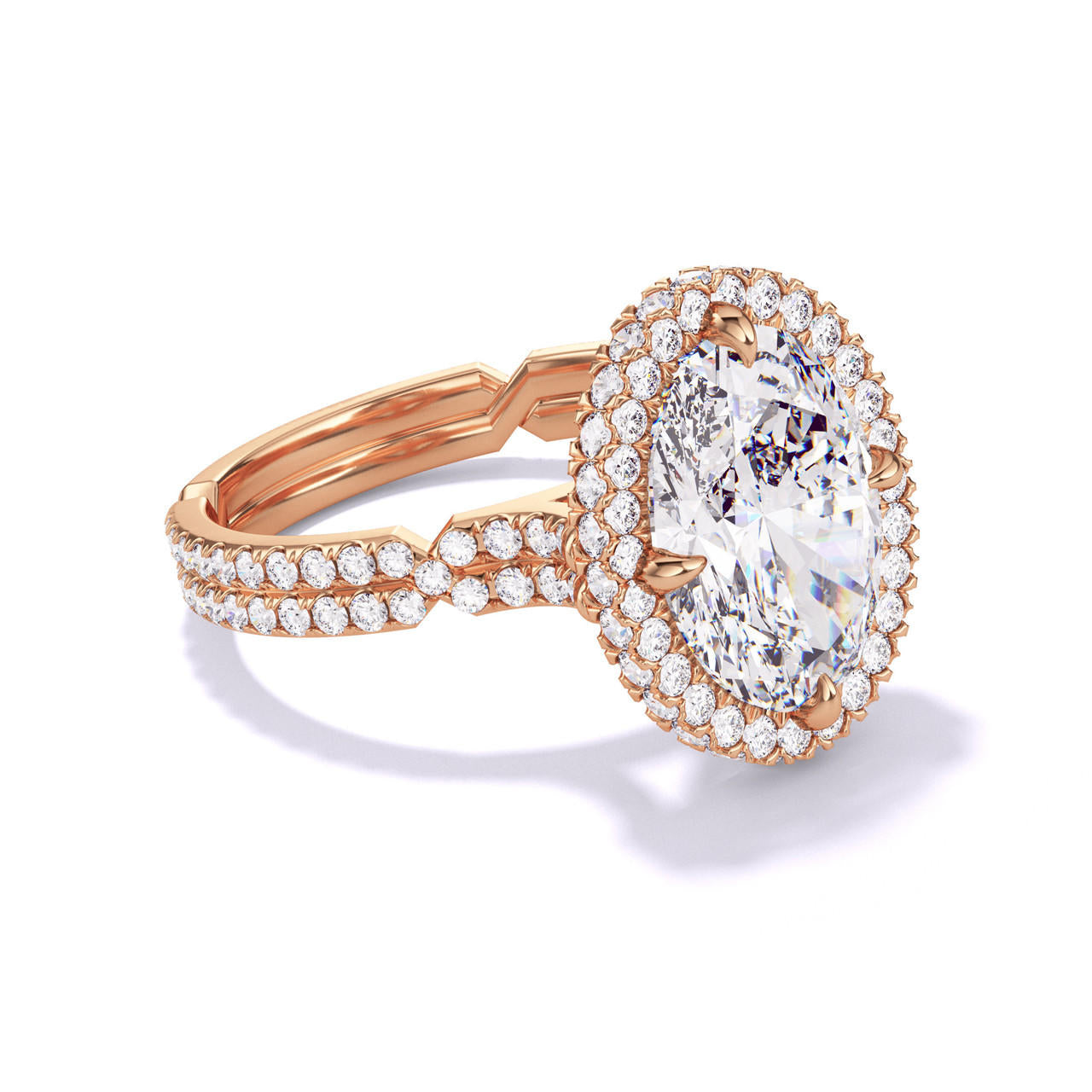 OVAL CUT DIAMOND ENGAGEMENT RING WITH A WRAPPED HALO CHANCE PAVE SETTING IN 18K ROSE GOLD