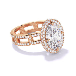 Rose Gold Oval Engagement Ring with a Wrapped Halo 8 Link Pave Setting
