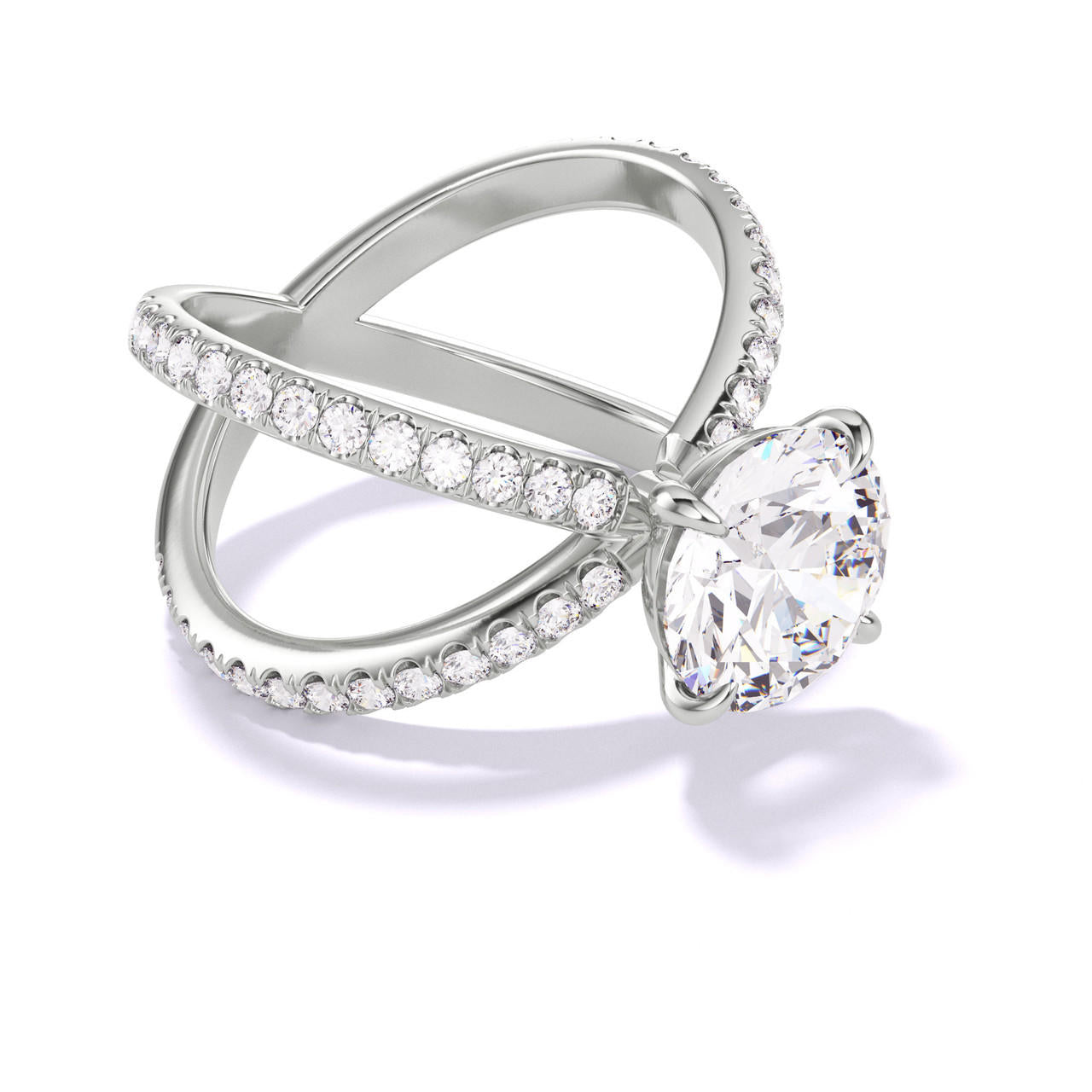 ROUND CUT DIAMOND ENGAGEMENT RING WITH A CLASSIC 4 PRONG AXIS PAVE SETTING IN PLATINUM