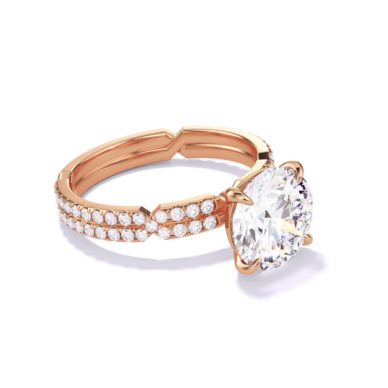 ROUND CUT DIAMOND ENGAGEMENT RING WITH A CLASSIC 4 PRONG CHANCE PAVE SETTING IN 18K ROSE GOLD