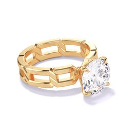 ROUND CUT DIAMOND ENGAGEMENT RING WITH A CLASSIC 4 PRONG 8 LINKS SETTING IN 18K YELLOW GOLD