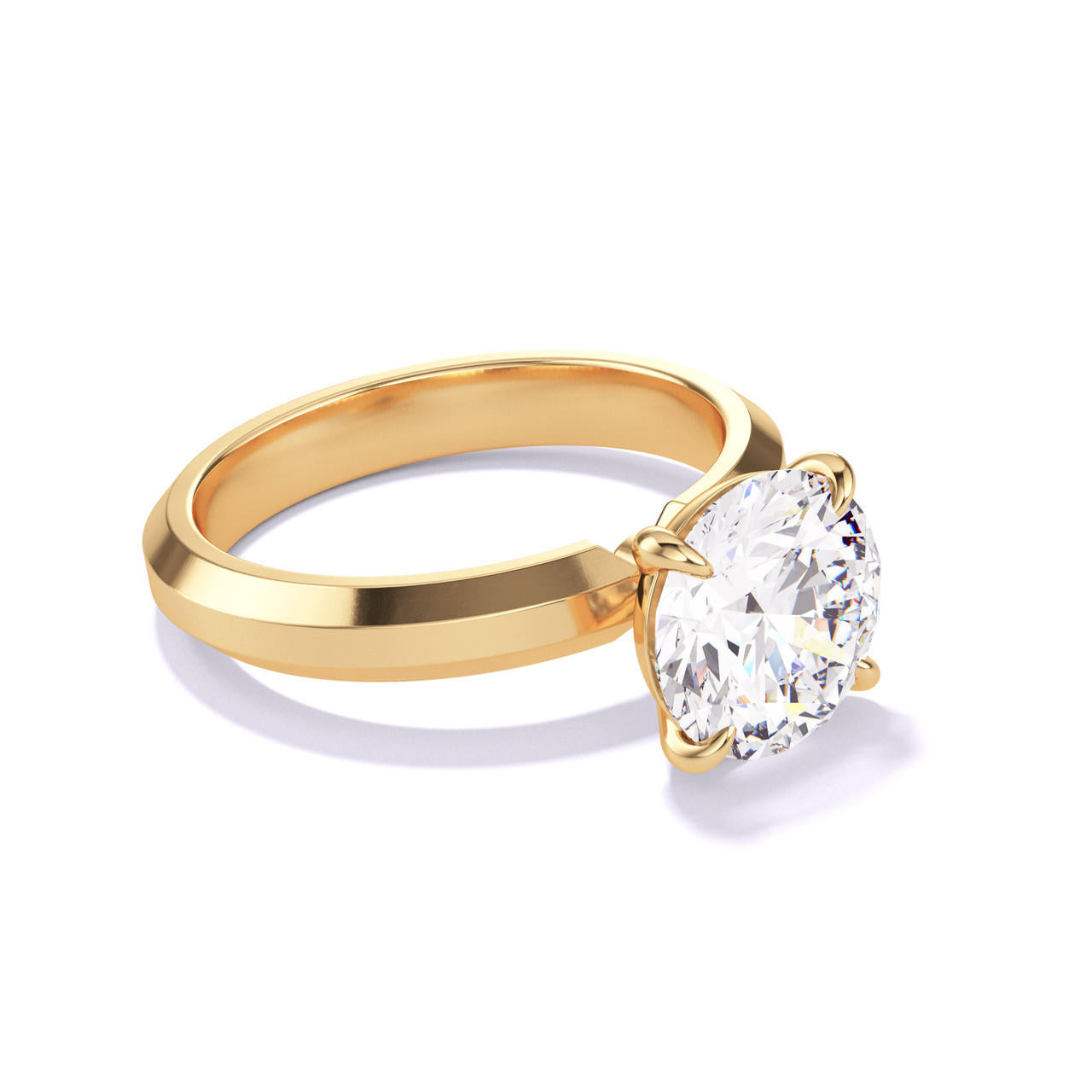 Gold Round Engagement Ring with a Classic 4 Prong Three Phases Setting