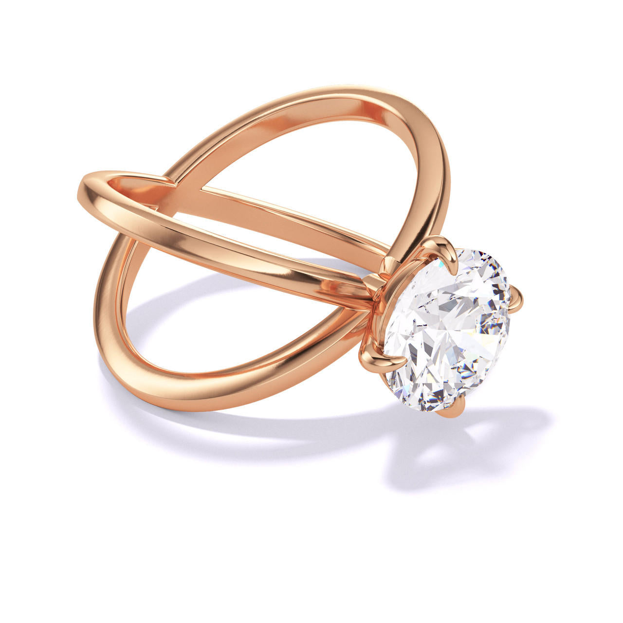 ROUND CUT DIAMOND ENGAGEMENT RING WITH A COMPASS 4 PRONG AXIS SETTING IN 18K ROSE GOLD