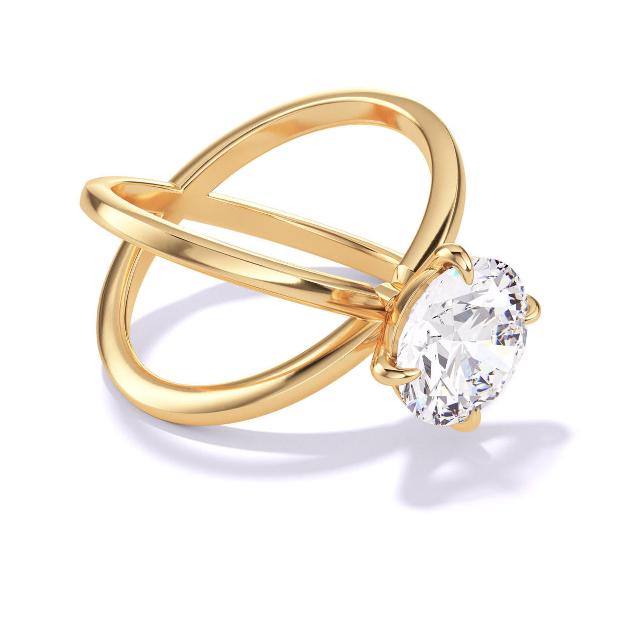 ROUND CUT DIAMOND ENGAGEMENT RING WITH A COMPASS 4 PRONG AXIS SETTING IN 18K YELLOW GOLD