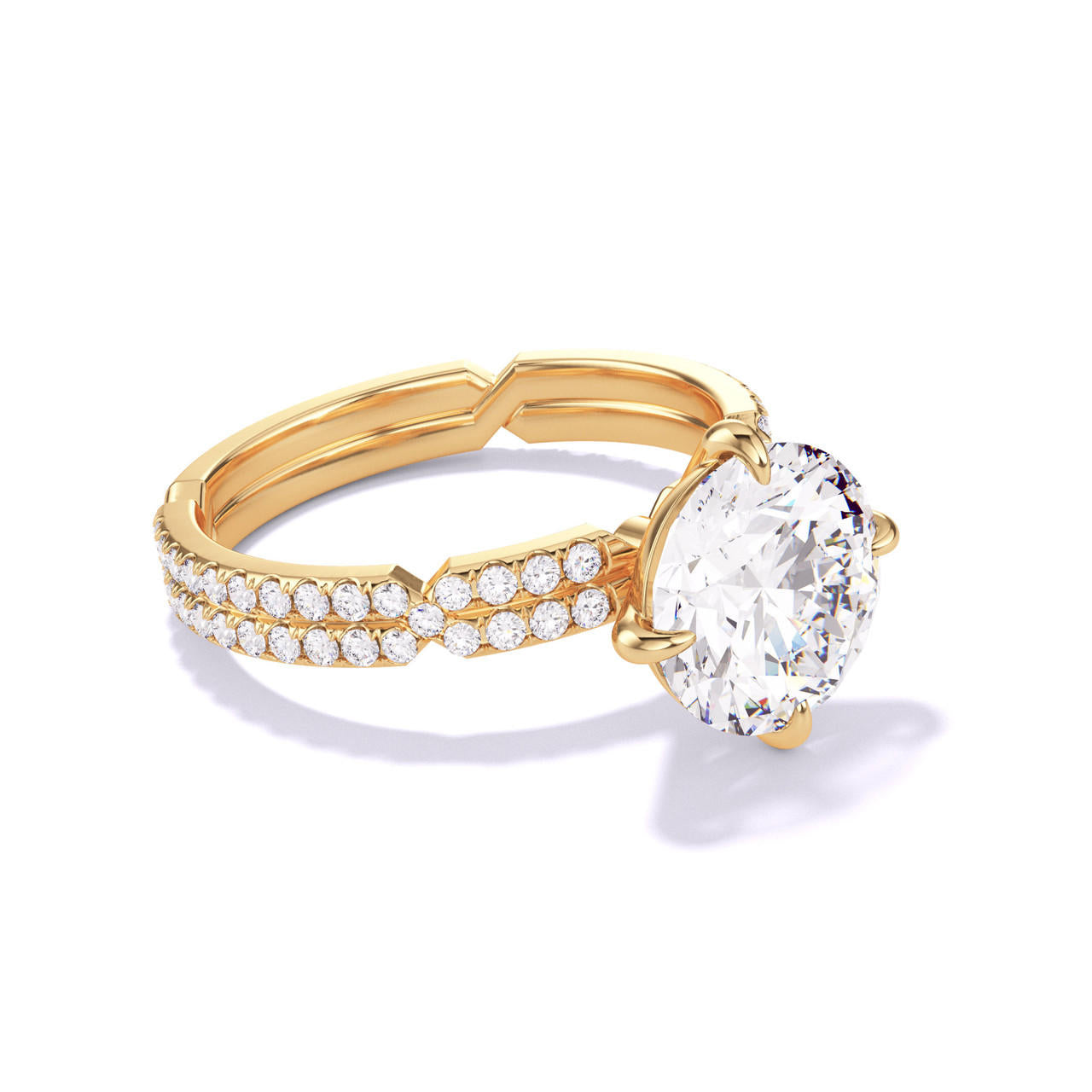 ROUND CUT DIAMOND ENGAGEMENT RING WITH A COMPASS 4 PRONG CHANCE PAVE SETTING IN 18K YELLOW GOLD