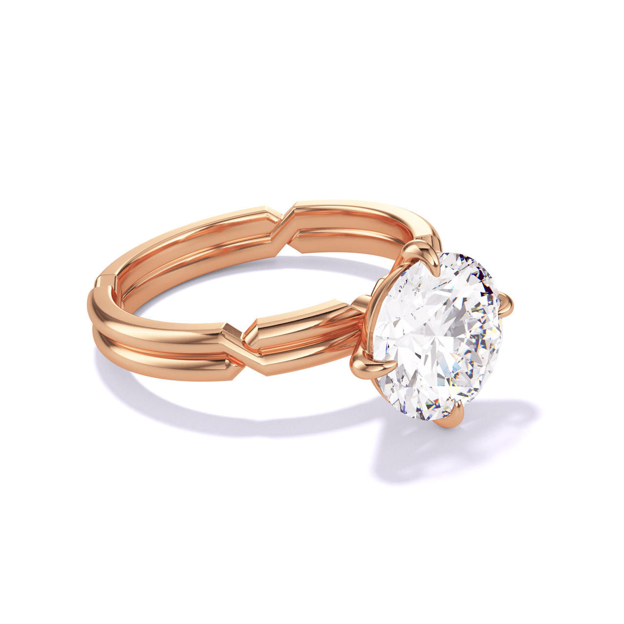 ROUND CUT DIAMOND ENGAGEMENT RING WITH A COMPASS 4 PRONG CHANCE SETTING IN 18K ROSE GOLD