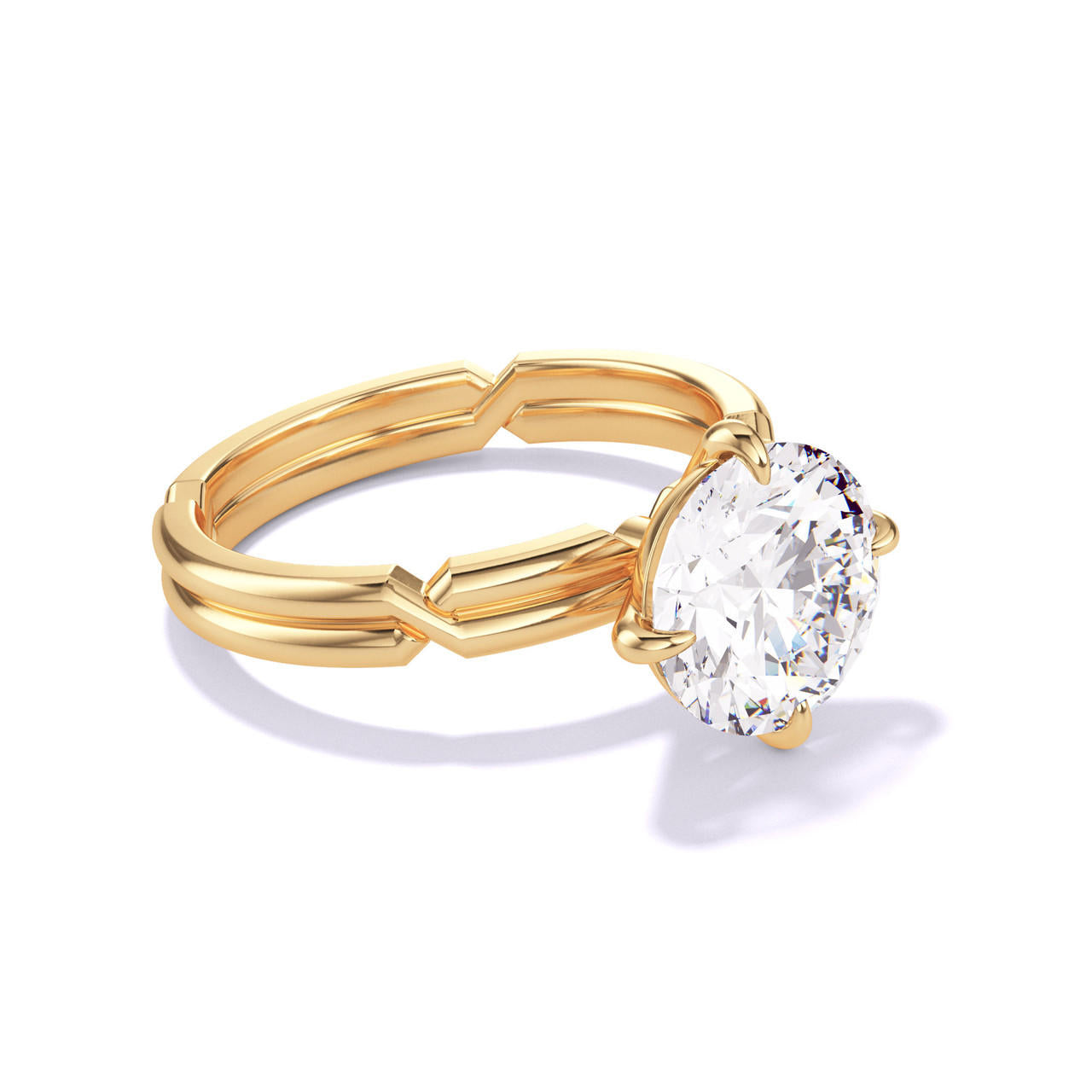 ROUND CUT DIAMOND ENGAGEMENT RING WITH A COMPASS 4 PRONG CHANCE SETTING IN 18K YELLOW GOLD