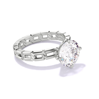 Platinum Round Engagement Ring with a Compass 4 Prong 16 Link Setting