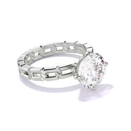 Platinum Round Engagement Ring with a Compass 4 Prong 16 Link Setting