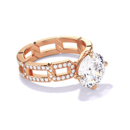 ROUND CUT DIAMOND ENGAGEMENT RING WITH A COMPASS 4 PRONG 8 PAVE LINKS SETTING IN 18K ROSE GOLD