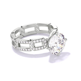 ROUND CUT DIAMOND ENGAGEMENT RING WITH A COMPASS 4 PRONG 8 PAVE LINKS SETTING IN PLATINUM