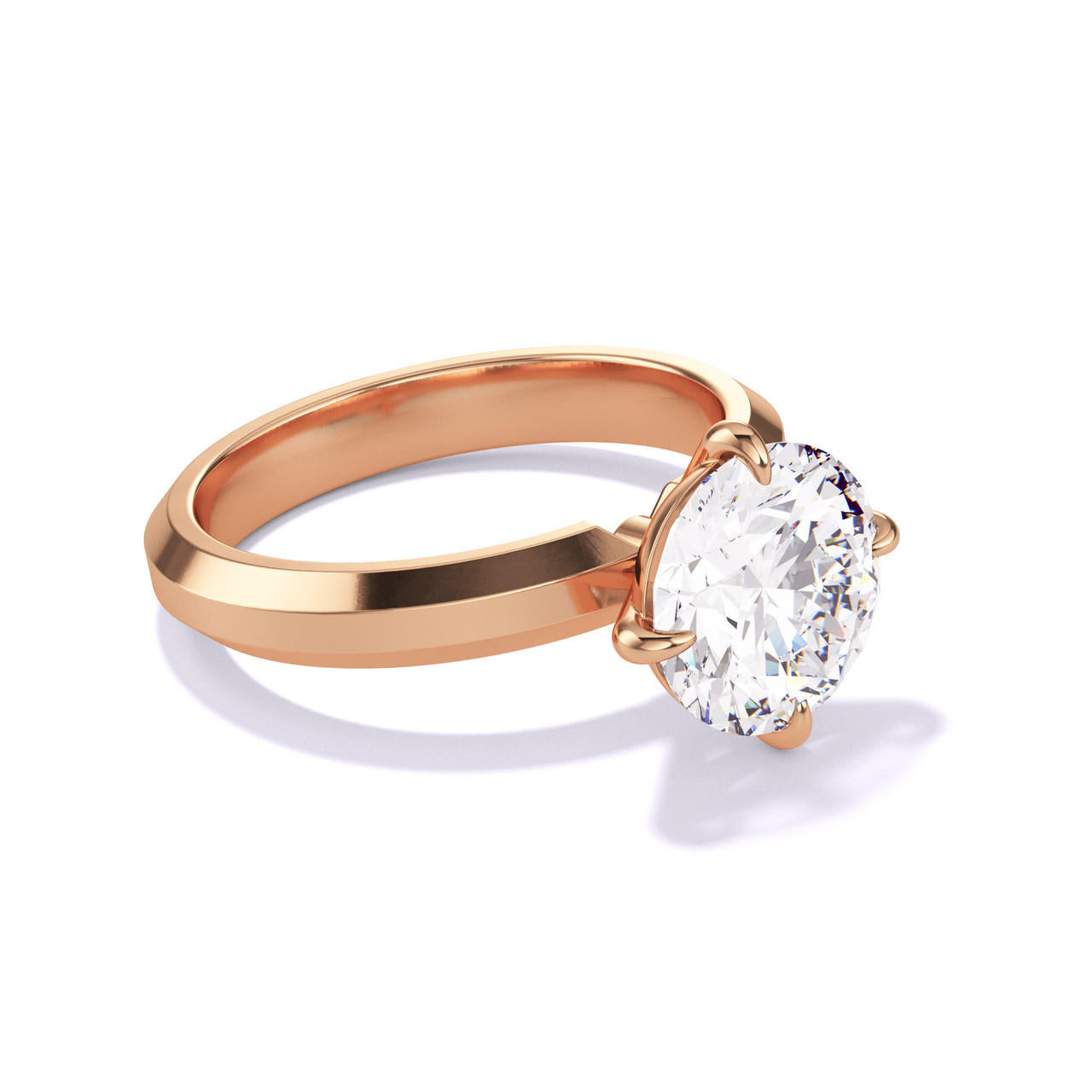 ROUND CUT DIAMOND ENGAGEMENT RING WITH A COMPASS 4 PRONG THREE PHASES SETTING IN 18K ROSE GOLD