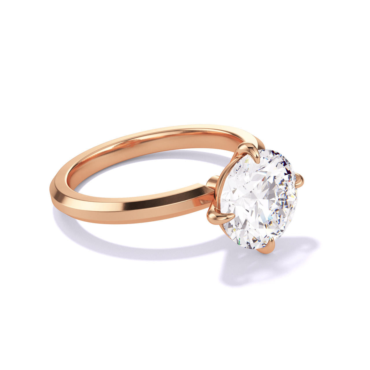 ROUND CUT DIAMOND ENGAGEMENT RING WITH A COMPASS 4 PRONG THREE PHASES SLIM SETTING IN 18K ROSE GOLD