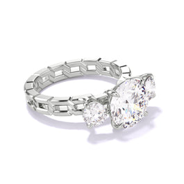 The Platinum Round Cut Diamond Engagement Ring with a Three Stone 16 Links Setting by Lindsey Scoggins Studio.