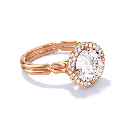 ROUND CUT DIAMOND ENGAGEMENT RING WITH A WRAPPED HALO CHANCE SETTING IN 18K ROSE GOLD