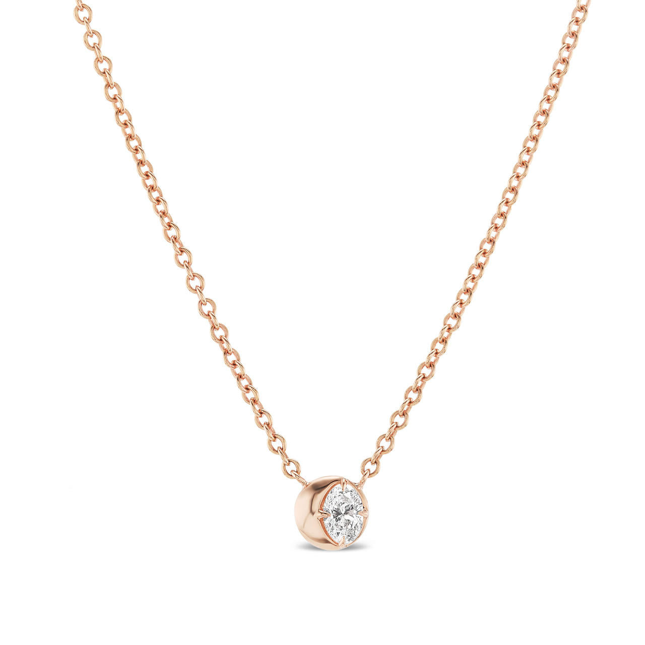 Oval diamond solitaire gold crescent moon necklace