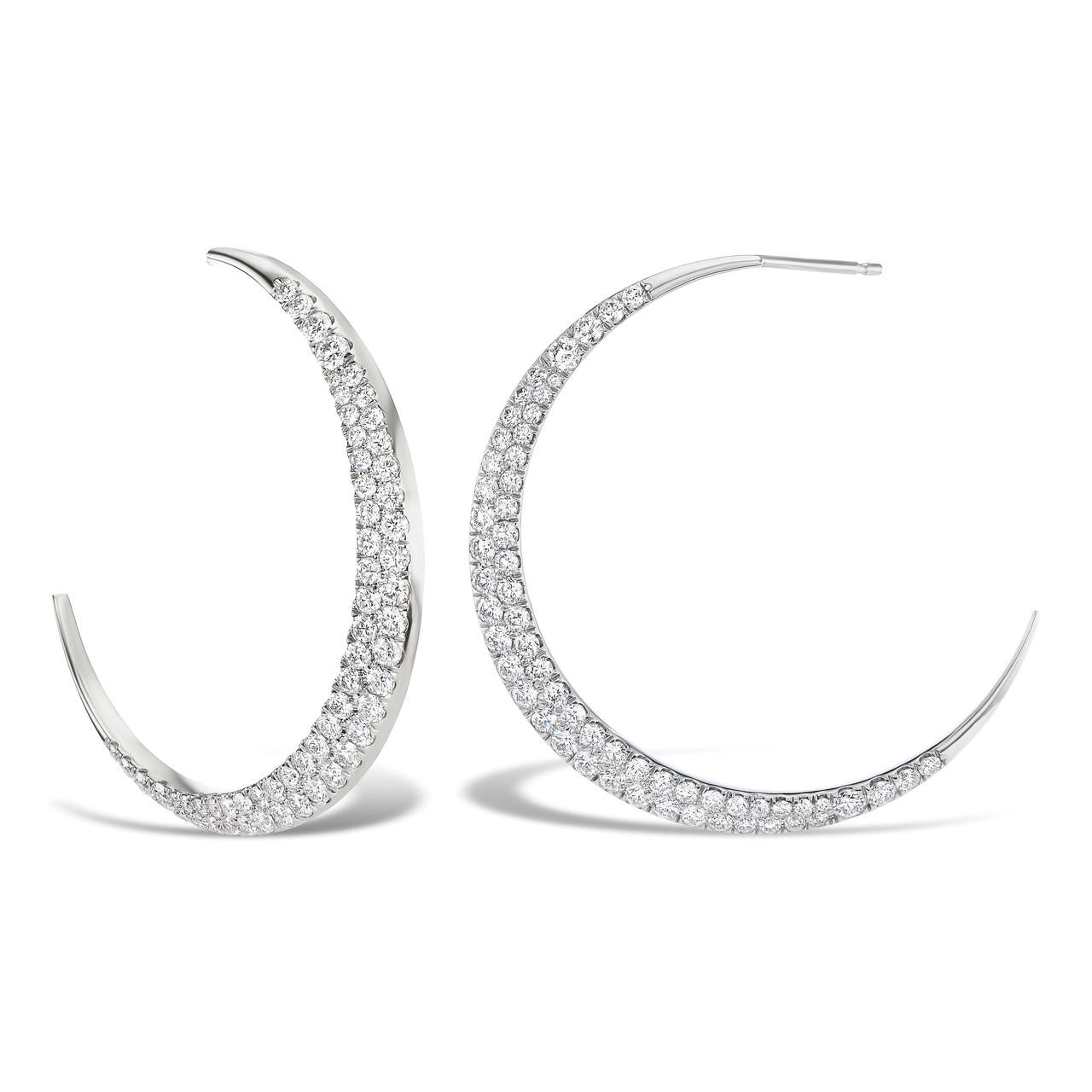 large diamond crescent moon hoop earrings