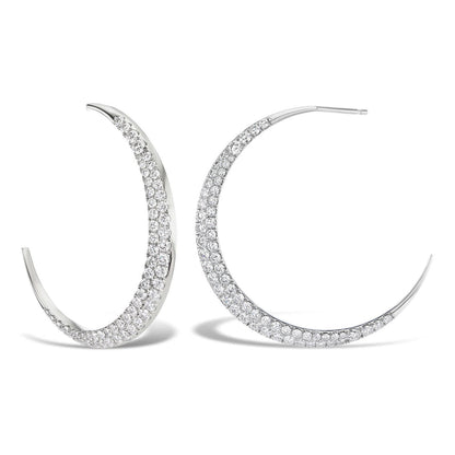 large diamond crescent moon hoop earrings