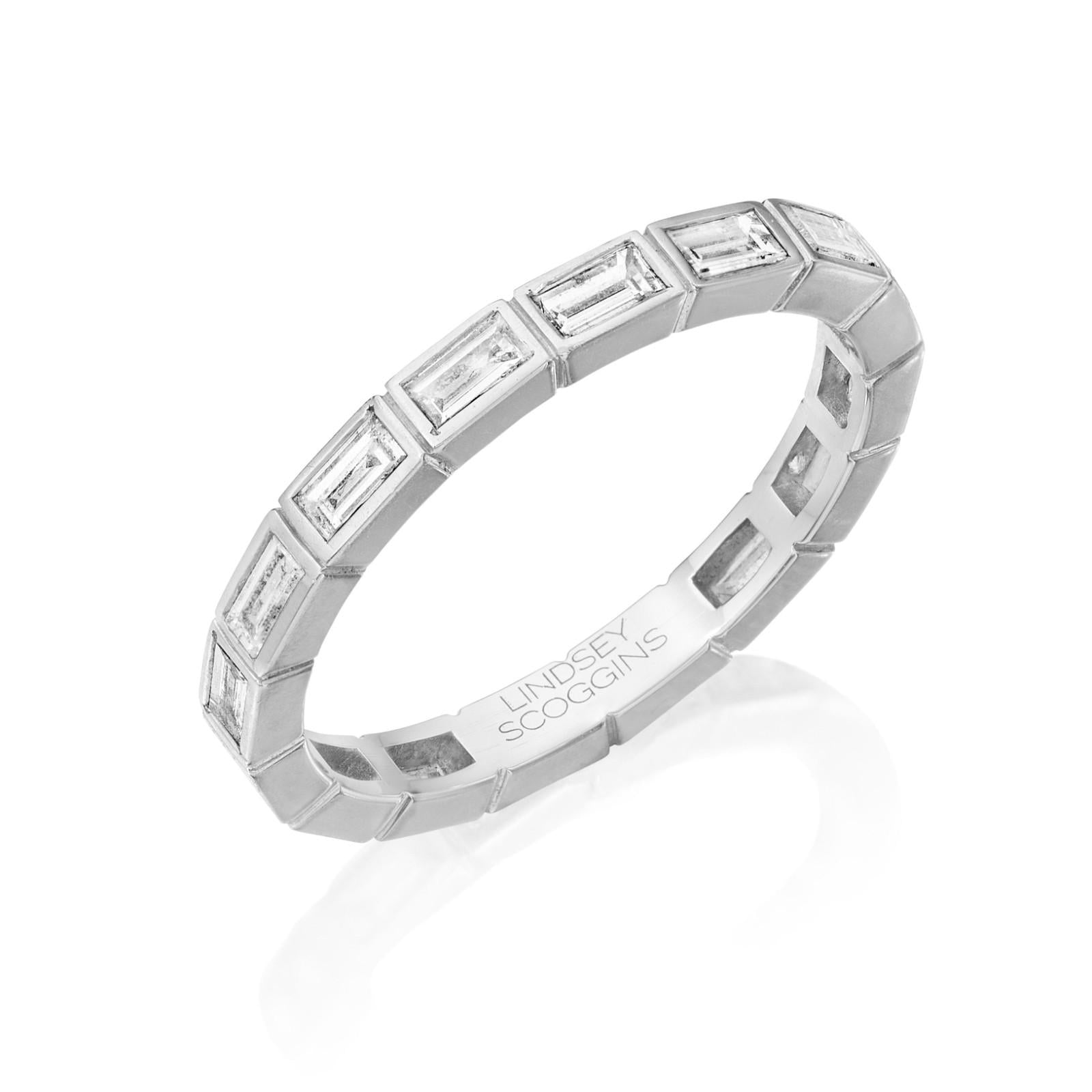Brick by Brick Baguette Diamond band by Lindsey Scoggins Studio, featuring a continuous row of horizontal baguette diamonds.