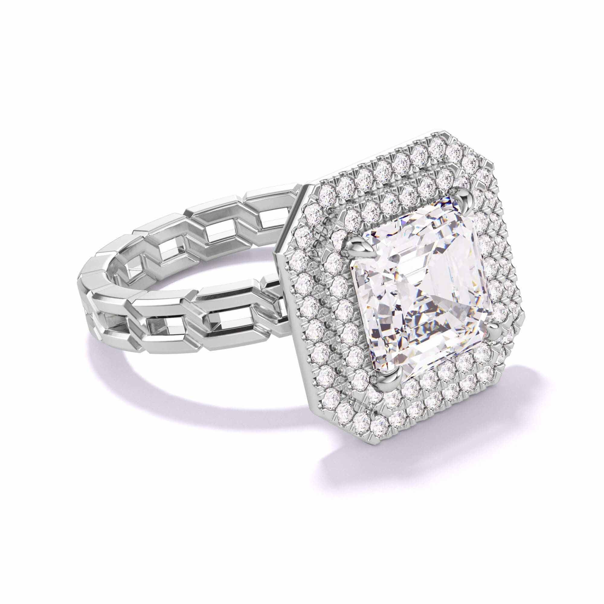 asscher cut diamond double halo engagement ring