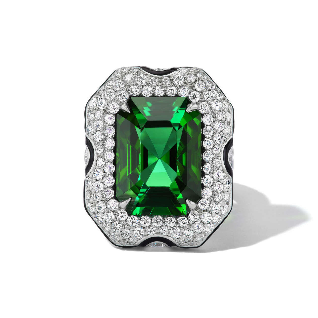 transforming jewelry - green tourmaline diamond art deco ring